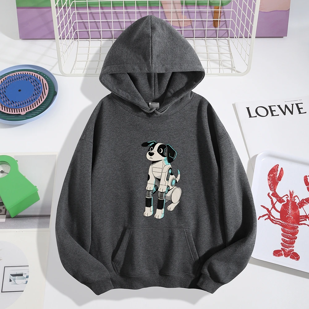 Cucciolo Cyberpunk stampato simpatico cartone animato autunno inverno caldo pullover felpa in pile abbigliamento interno esterno felpe con cappuccio unisex abbigliamento donna