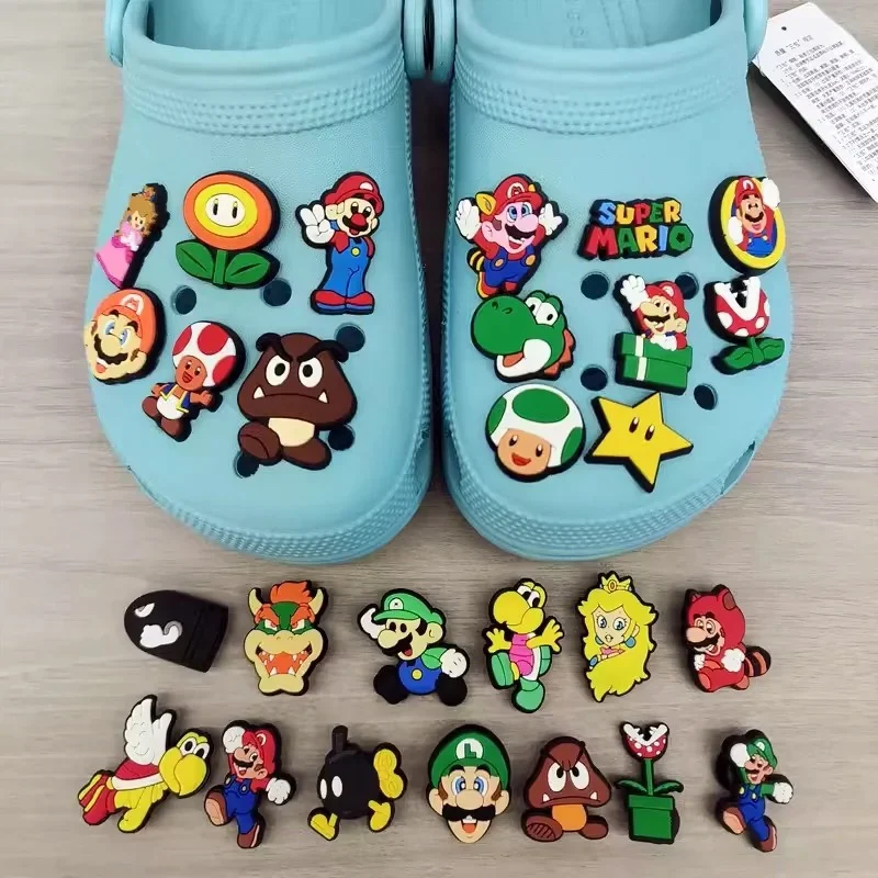 

1pcs Sale Super Mario PVC Soft Rubber Shoe Buckle Kids Slippers Luigi Hole Shoes Floral Accessories DIY Decorative Birthday Gift