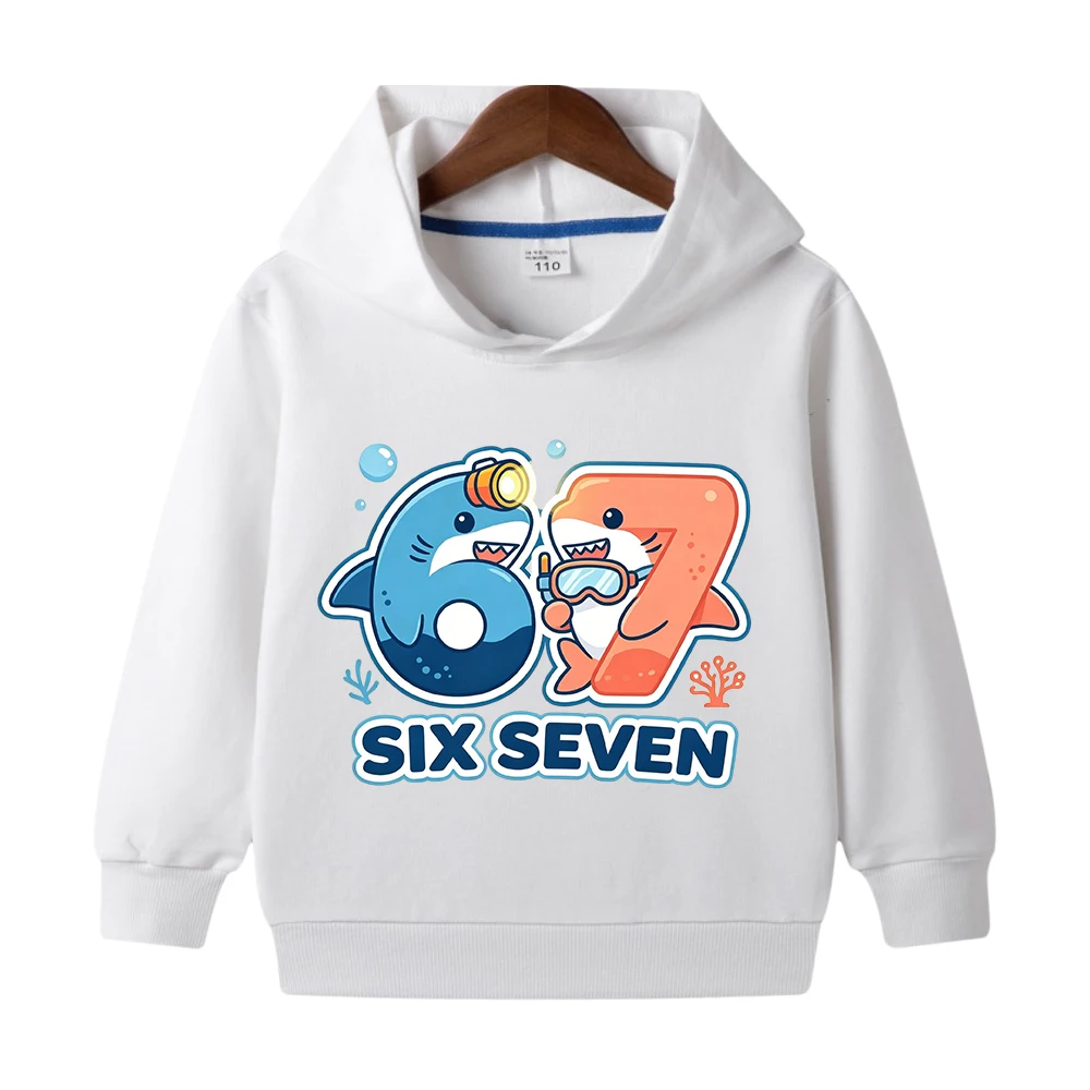 Funny 67 Six Seven Letter Shark Graphic Hoodie Boys Girls Kids Autumn Comfort Long Sleeve Fashion Sweatshirt