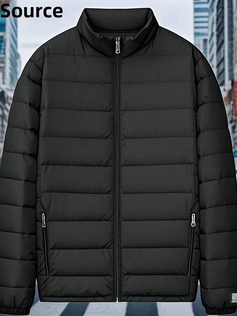Thickened Cotton Jacket Men's Winter Windproof down Cotton Coat Middle-Aged Dad Style Cleanfit No Hood V-Neck Regular Thickness