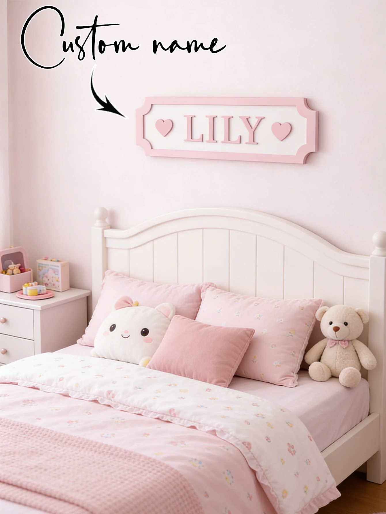 Custom Pink Border Wooden Name Sign Personalized 3D Letter Plaque Baby Girl Pastel Nursery Wall Decor Newborn Shower Bedroom image 4