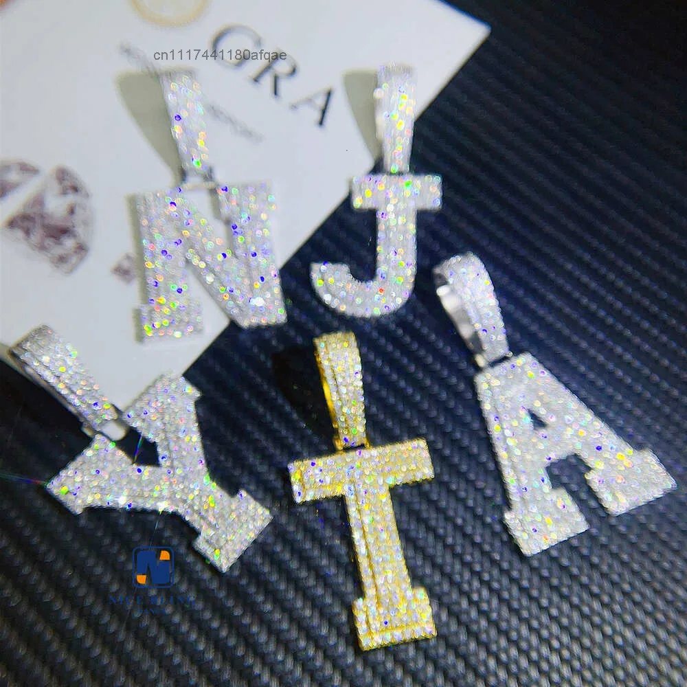 Factory Price Hip Hop Jewelry Moissanite Necklace Diy Letter Iced Out Real S925 Silver Custom Pendant.