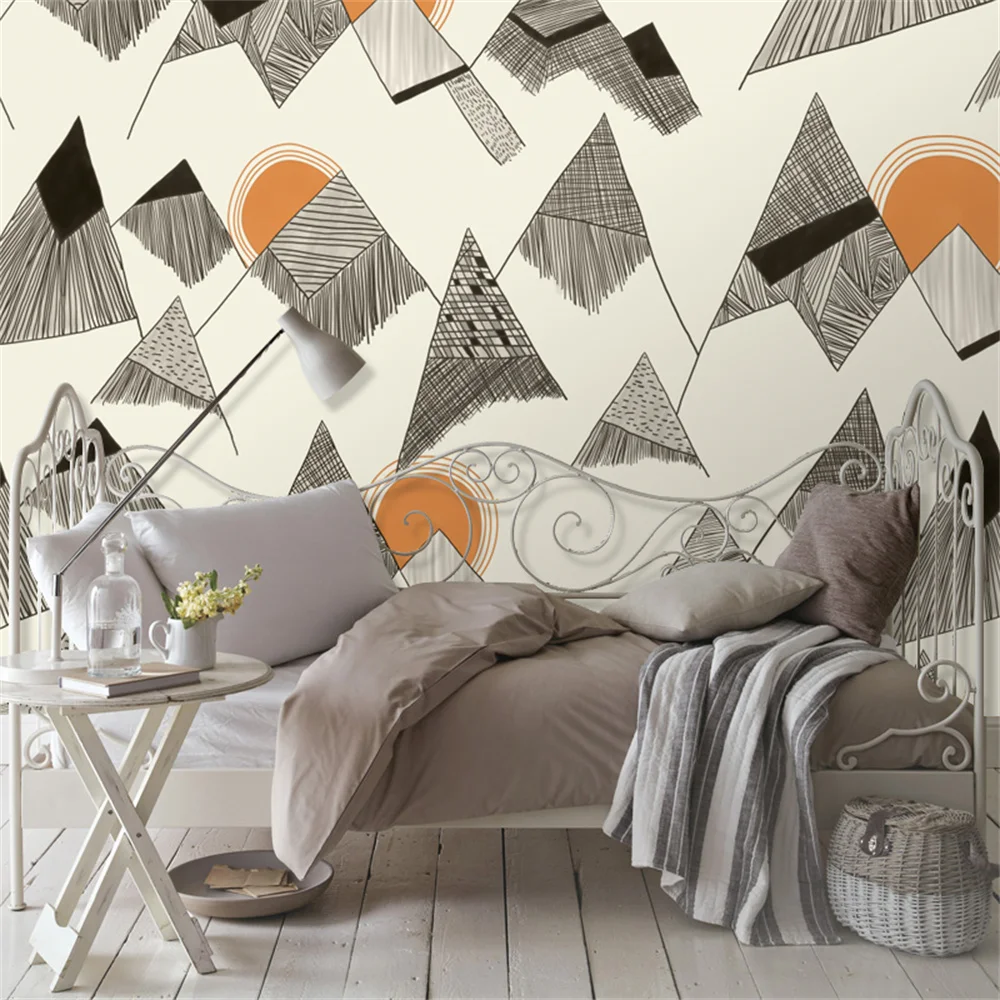 Dutch style modern hand drawn geometric shapes color blocks light luxury simple background wall paper customized murals