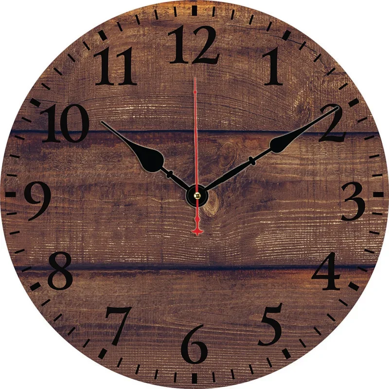 Shabby Wood Panel Texture Wall Clock Round Silent Clocks Wall Carfts Art Decor For Home Bedroom Living Room Office Decoration