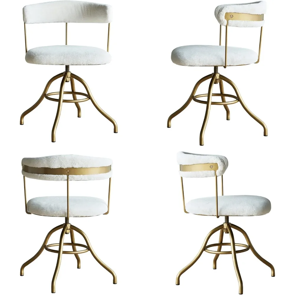 Silla de escritorio clásica, asiento de tocador elegante, silla decorativa de piel sintética de felpa, silla tapizada giratoria versátil en blanco para dormitorios