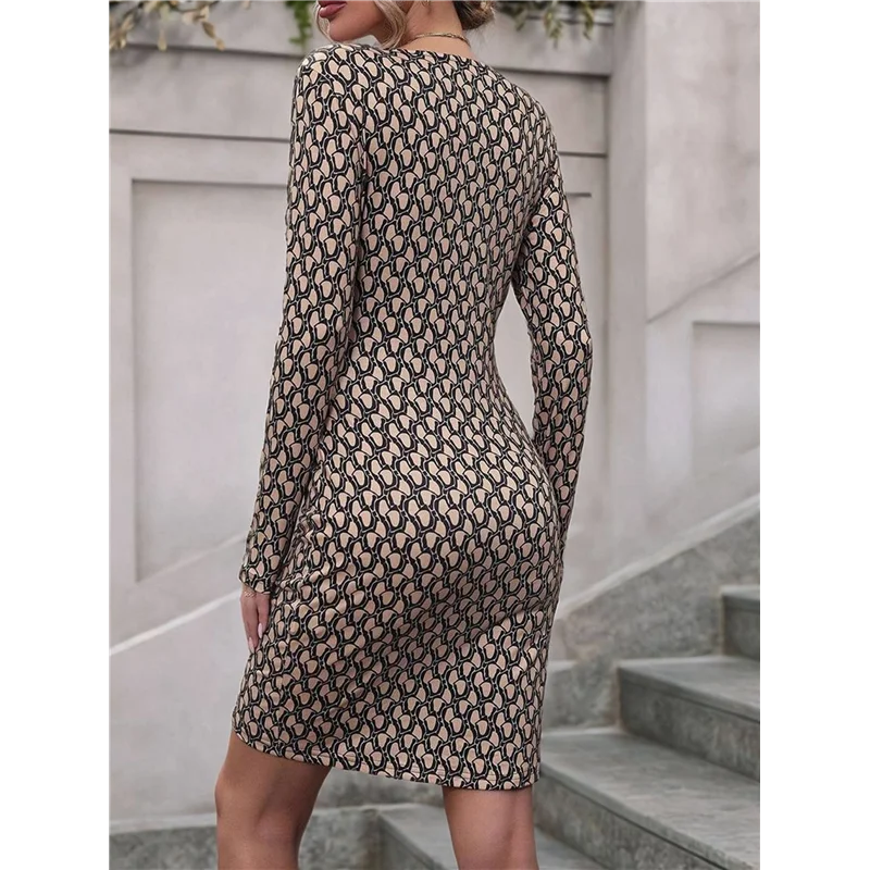 Abrt-feminino casual verão outono manga longa floral envoltório decote em v cintura alta babado em camadas uma linha vestido fluido