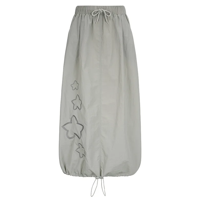 Autumn E-Girl 90s Star Print Solid Causal Drawstring Women Skirts All Match Skirt Sexy Chic Fashion Elegant Mujer Faldas