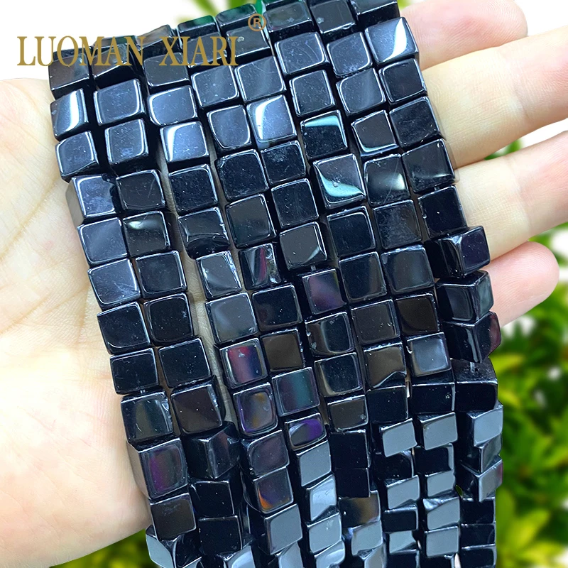 8x8MM Quadratischer Naturstein Schwarzer Achat Würfel Lose Spacer Perlen für Schmuckherstellung DIY Ohrringe Armbänder Charms Zubehör