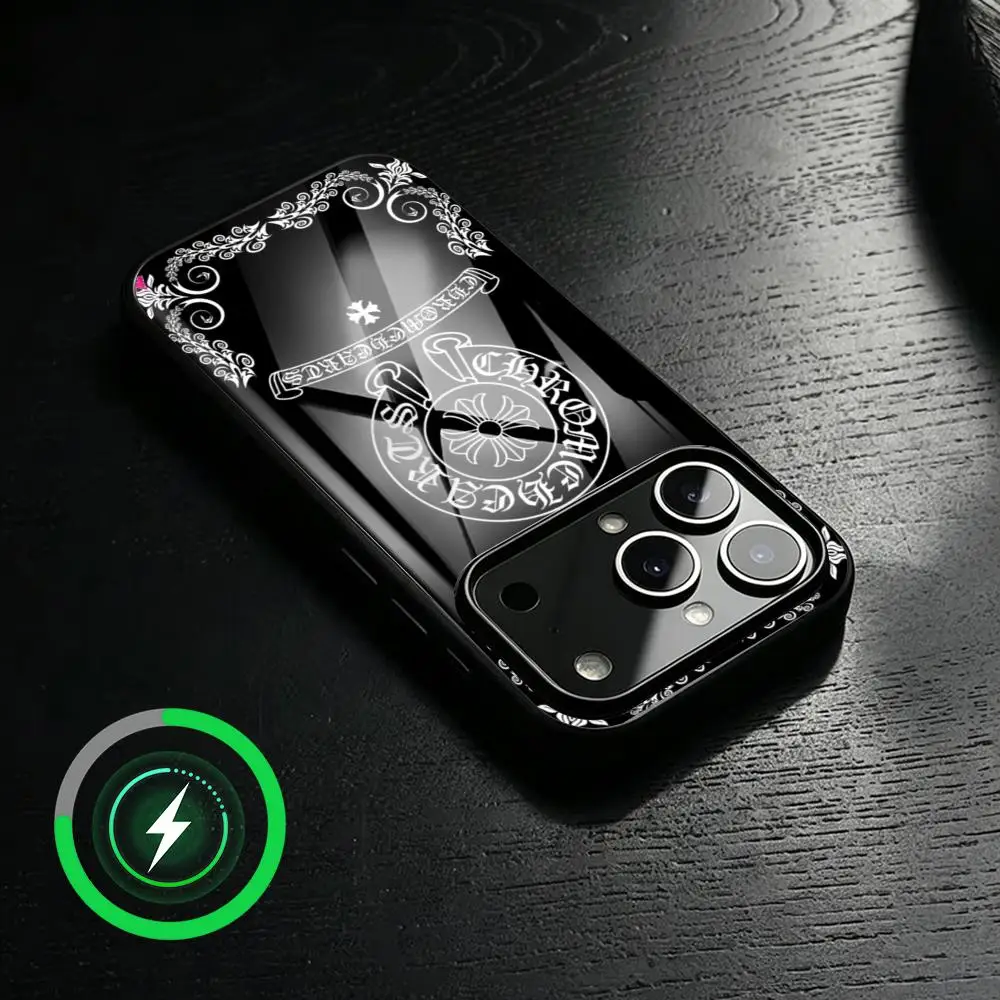 Coque de téléphone tendance H-Hearts Cool logo C-Chrome pour iPhone 18 17 16 15 14 13 12 Plus Pro Max, coque de téléphone magnétique en verre