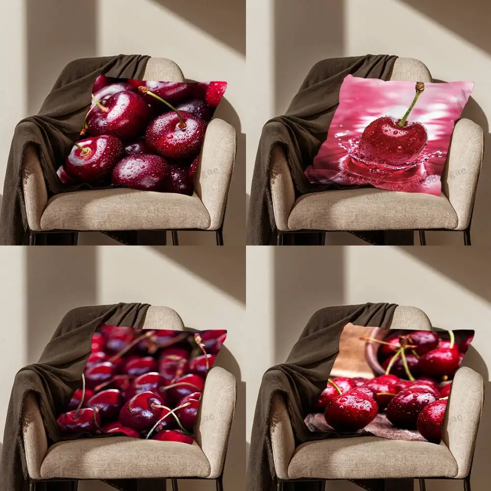 

Cute Delicious Cherries Throw Pillow Case For 45*45cm,55*55cm,30*30cm For Home Bedroom Decoration And Protector