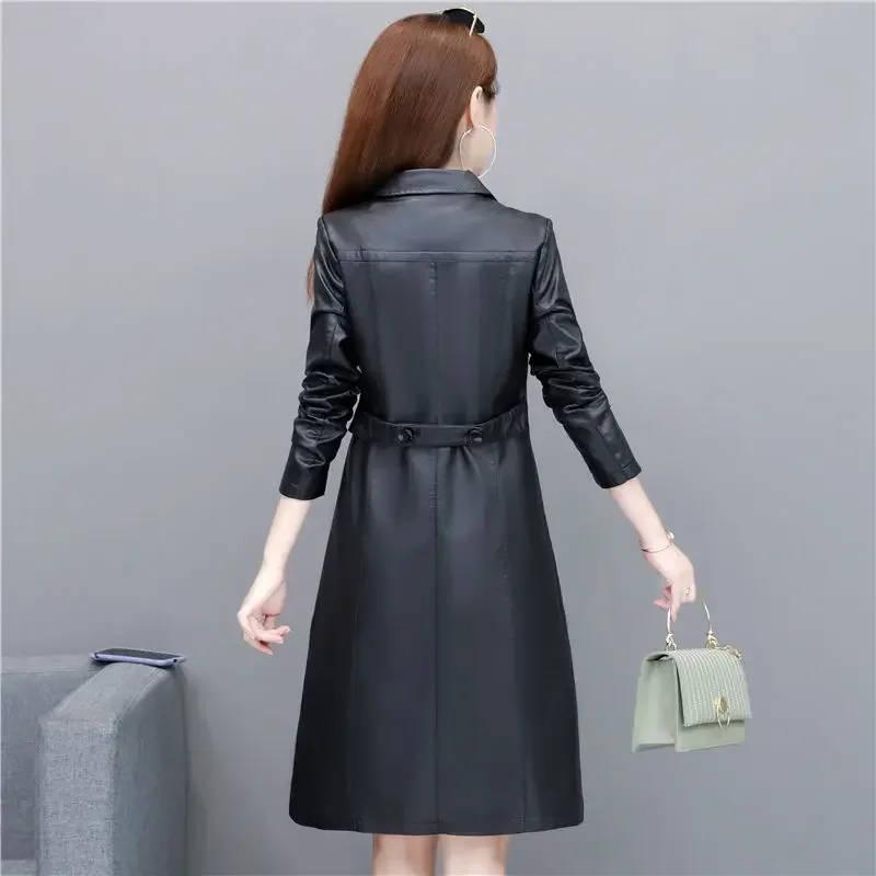 2023 Top Compound Lamsleer Lederen Jas Gratis Wassen Pu Vrouwen Kleding Trench Lange Faux Bontjas Streetwear Casaca Para Mujer