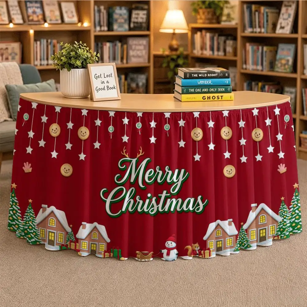 Table skirt, Christmas theme, semi-circular arc structure, red warm style, holiday party decoration