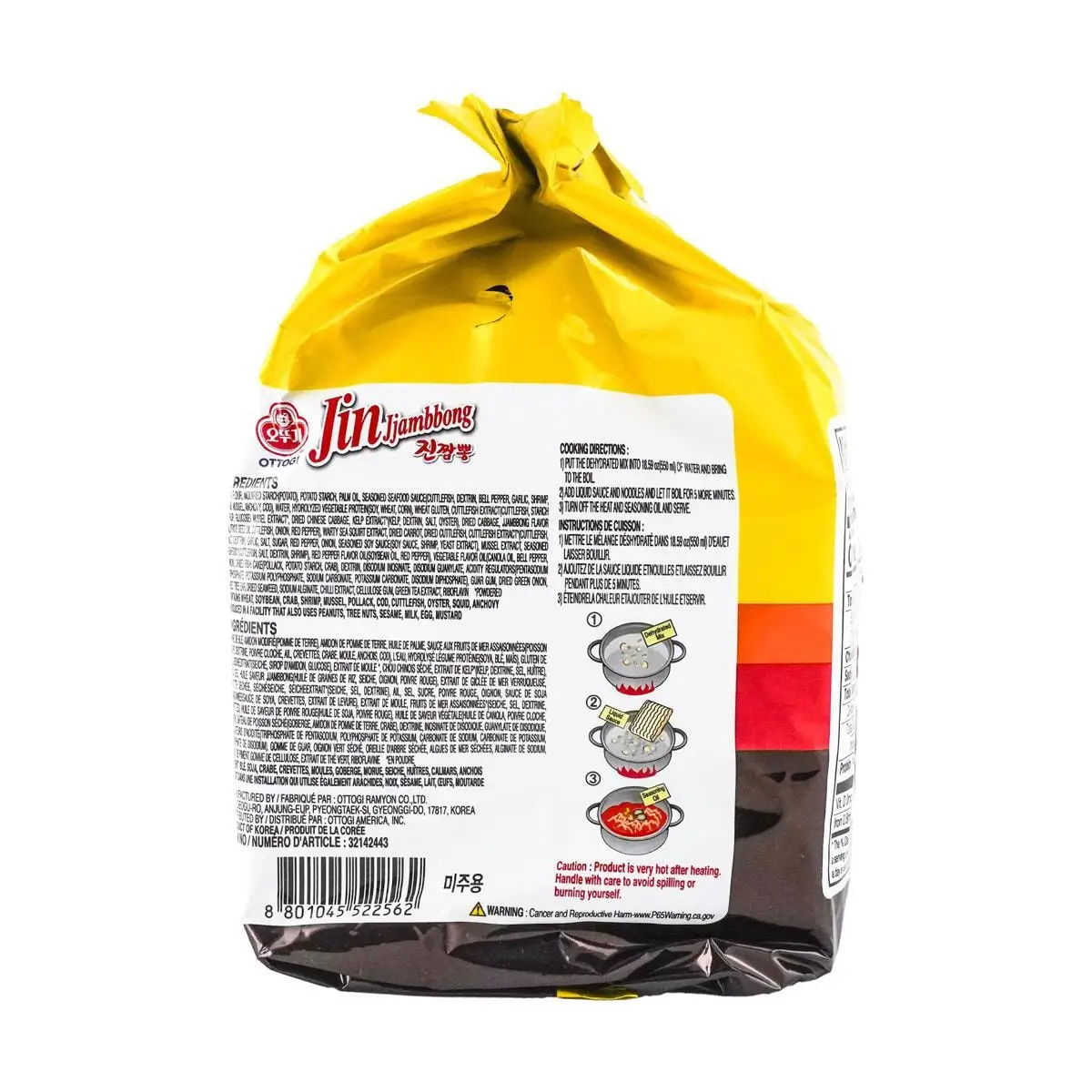 OTTOGI-Korean Jin Jjambbong Spicy Seafood Noodles, Grosso, Mastigável Noodles, 4 Pacotes x 4,58 oz