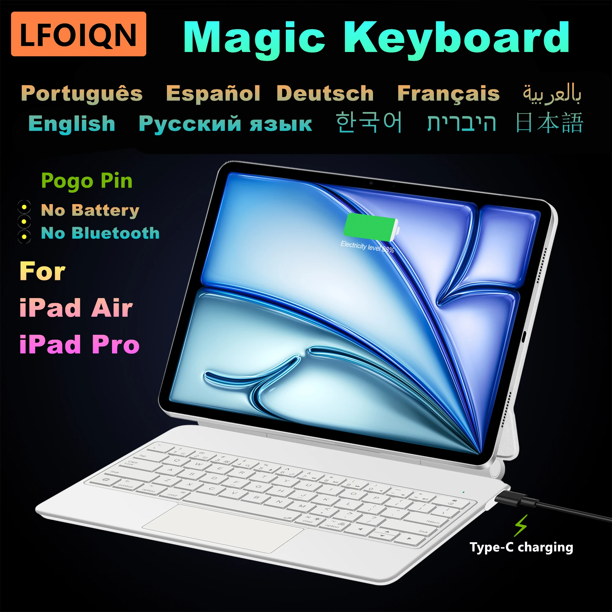 

LFOIQN Pogo Pin Magic Keyboard For iPad Air 11 inch 13" M3 M2 Pro 11" M5 M4 12.9" 3rd 4th 5th 6th 2018-2022 Smart Cover Backlit