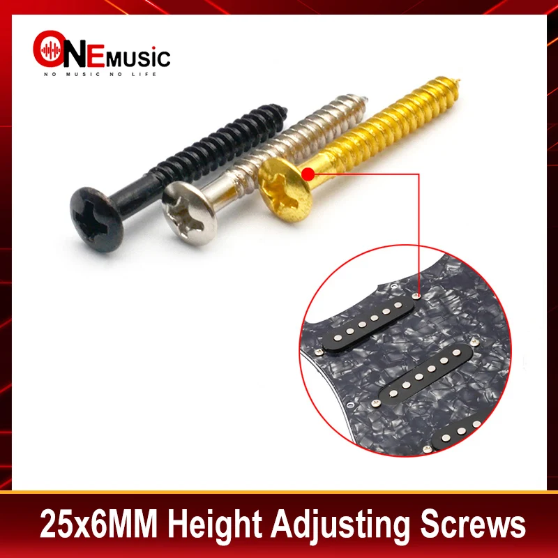 30pcs Guitar Single Coil Pickups Height Adjusting Screws 25x6MM Guitar Bridge Strap Button Fasten Screw Black/Gold/Chrome