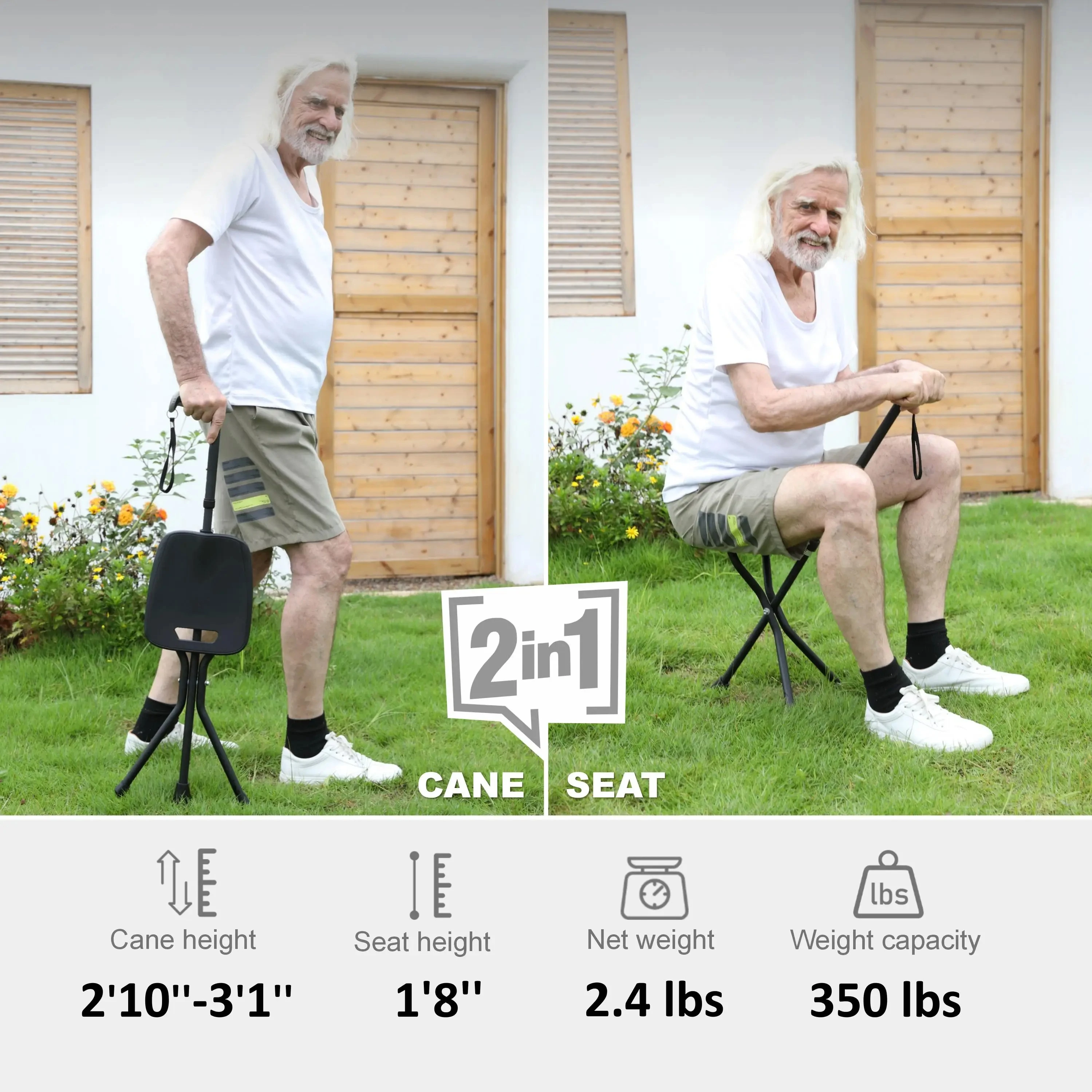 New Design Hot-Sale Robust Aluminum Seat Cane With Comfortable Wide Grip Handle Collapsible Stable Tripod Configuration