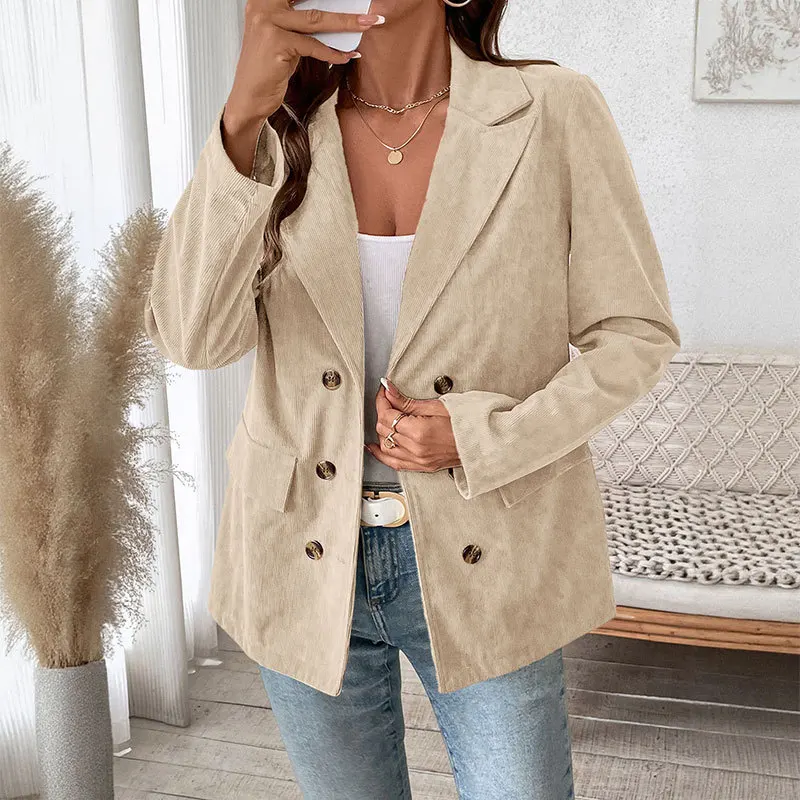 2026 Women's Retro Commuting Cardigan Coat Female Autumn and Winter Corduroy Suit Jacket