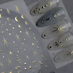 Autocollants 3D pour ongles, stickers dorés, soleil, lune, étoile, bronze, 8x10cm, laser, étoile, lune, design, décalcomanie, or, argent, auto-adhésif, curseur