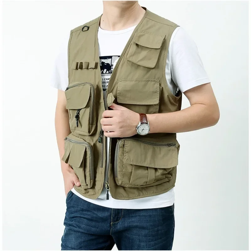 Camping Vest Leisure Plus Size Outerwear Gilet Men Hunting Tactical Leather Vests Waistcoat Sleeveless Jacket Embroidered Work