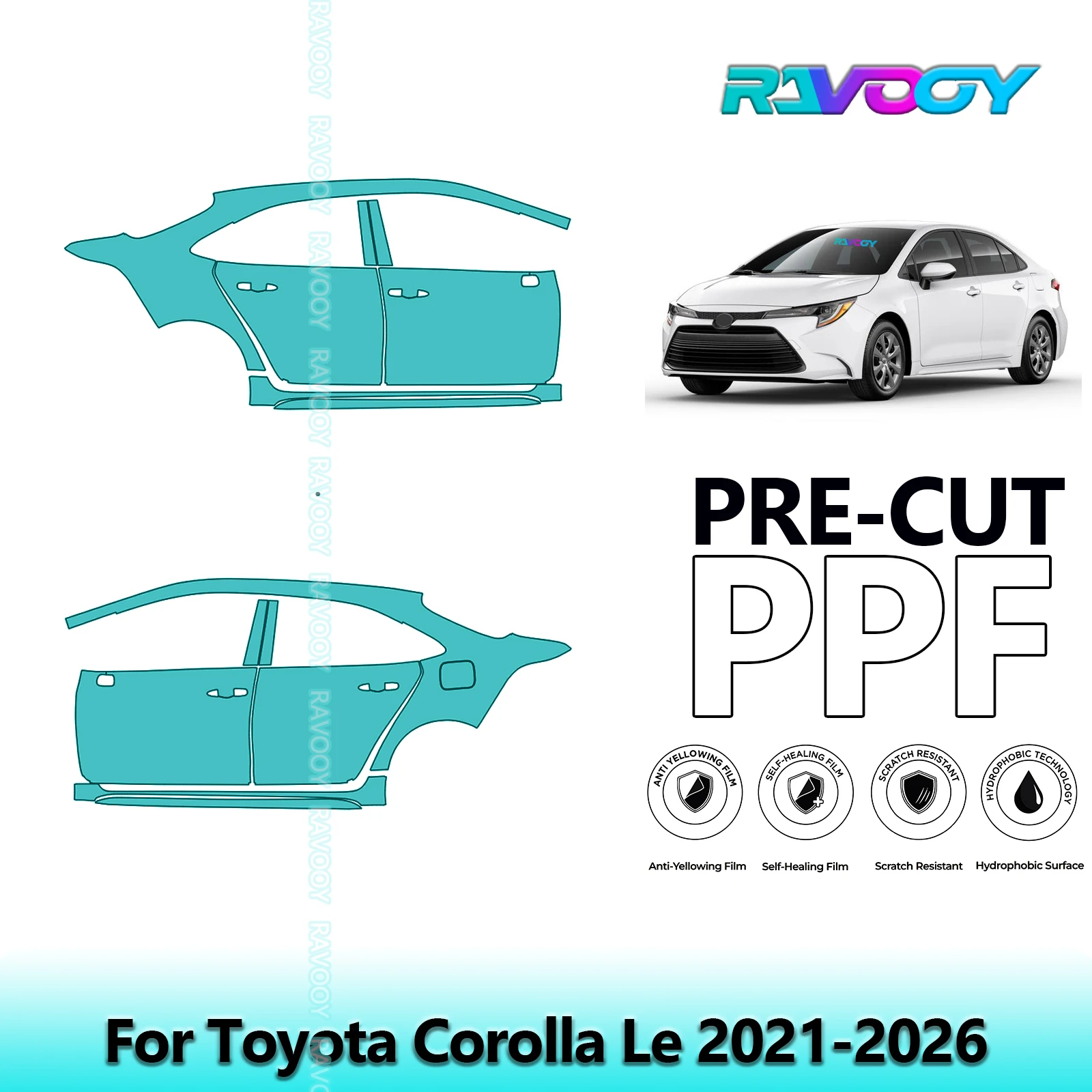

For Toyota Corolla Le 2021-2026 8.5mil Clear Matte Pre-Cut PPF Door & A/B Pillar Kit TPU Paint Protection Film Set