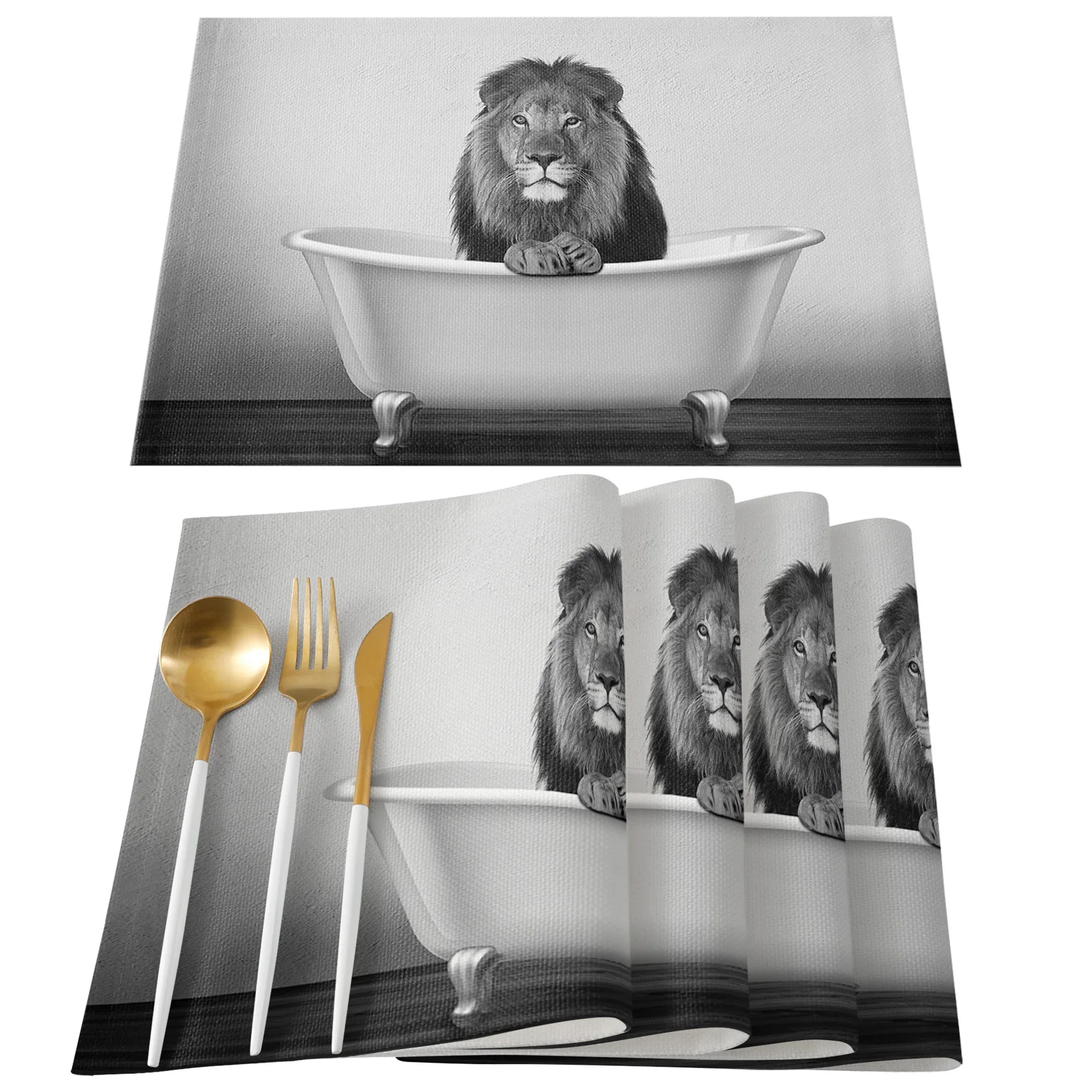 Bathtub Lion Funny Animal Table Runner Home Wedding Table Flag Mat Table Centerpieces Decoration Party Dining Long Tablecloth