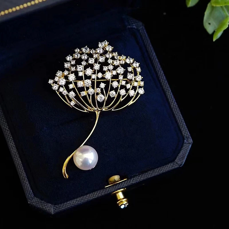 MeibaPJ Natural Pearl Dandelion Corsage Brooch Fashion Sweater Jewelry for Women Empty Tray