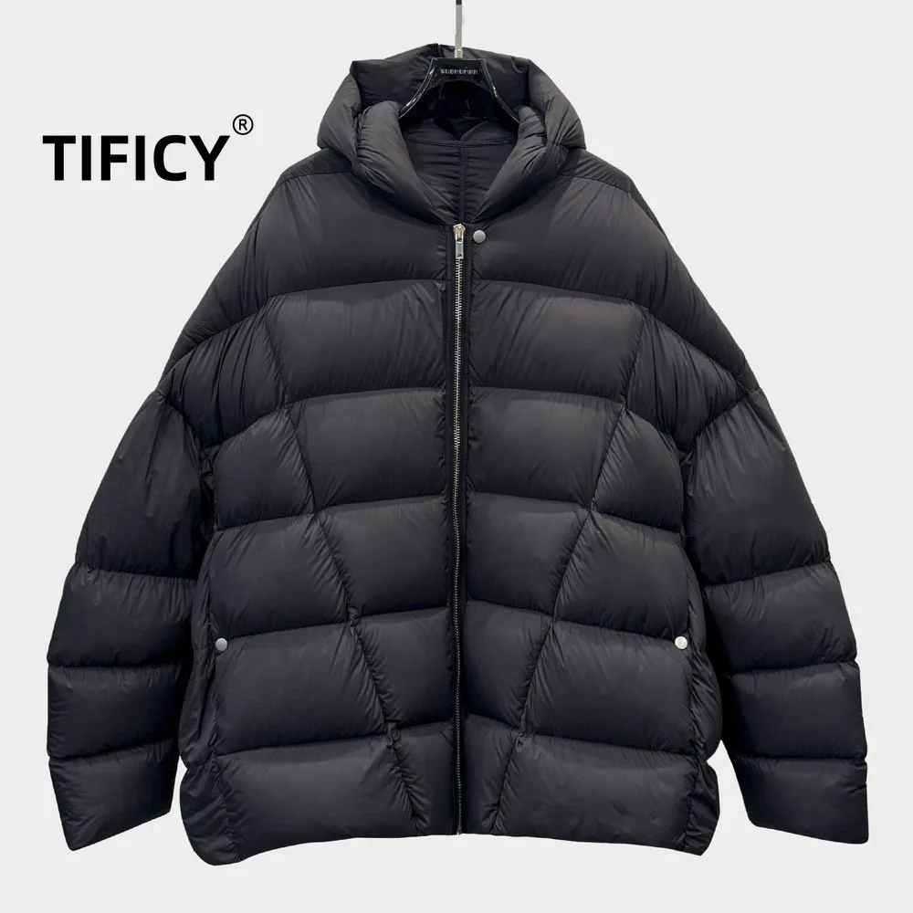 

High Street Down Jacket Dark Style Oversized Jacket Men's Bat Sleeves Loose and Cold Resistant Goose Down Hooded Down Jacket