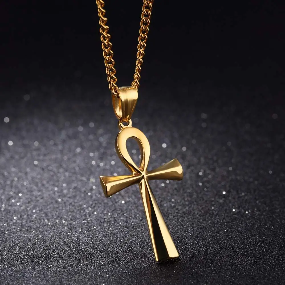 Egyptian Jesus Gift For Men Women Jewelry Gold Black Silver Color Stainless Steel Christs Choker Pendants Cross Necklace Chain