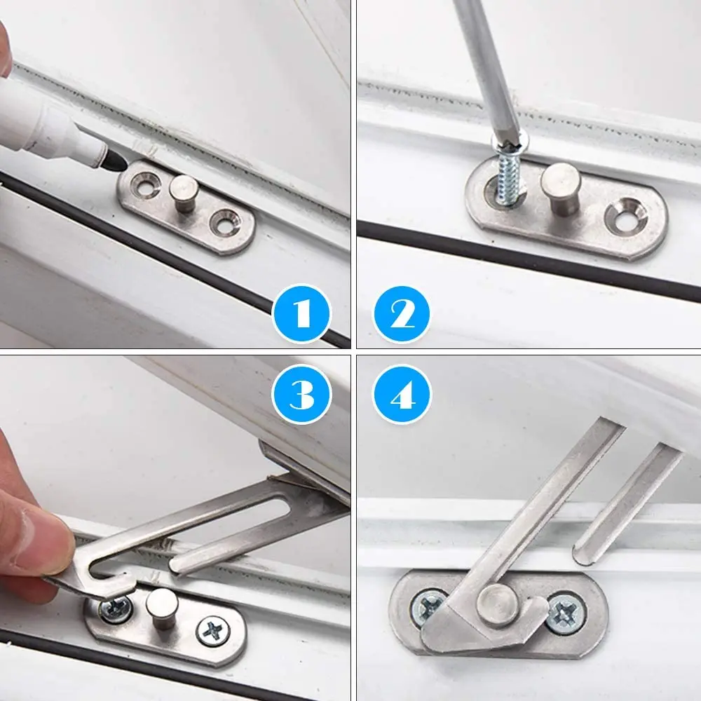 T21C 2 uds cerraduras de limitador de ventana ganchos de limitador de ventana cerraduras de límite de ventana cerraduras de seguridad limitador de bloqueo para niños