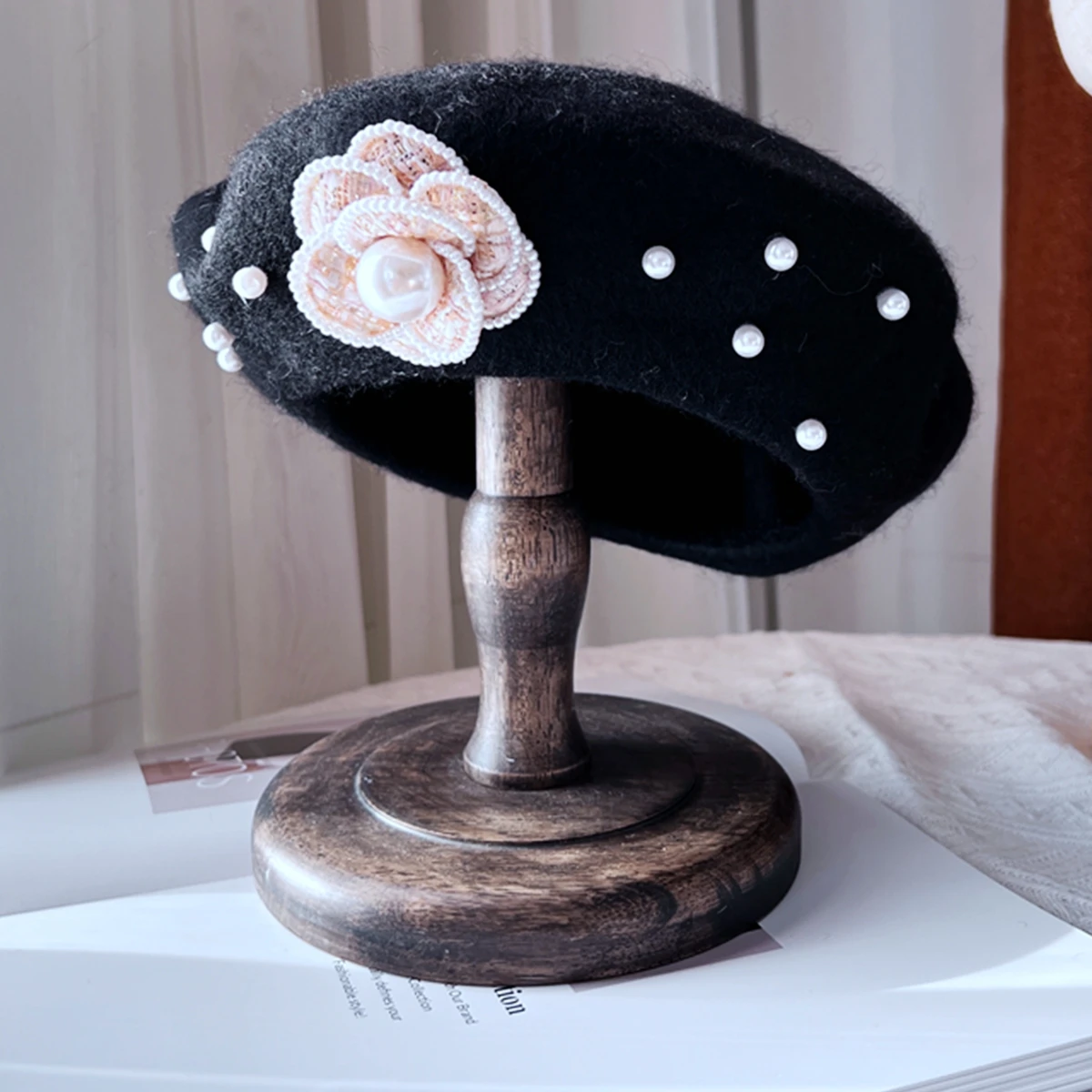 women's winter hat 2023 Brand Flower Pearl Decoration Wool Warm Beret Cap for Ladies Fashion beanies  gorras para mujer