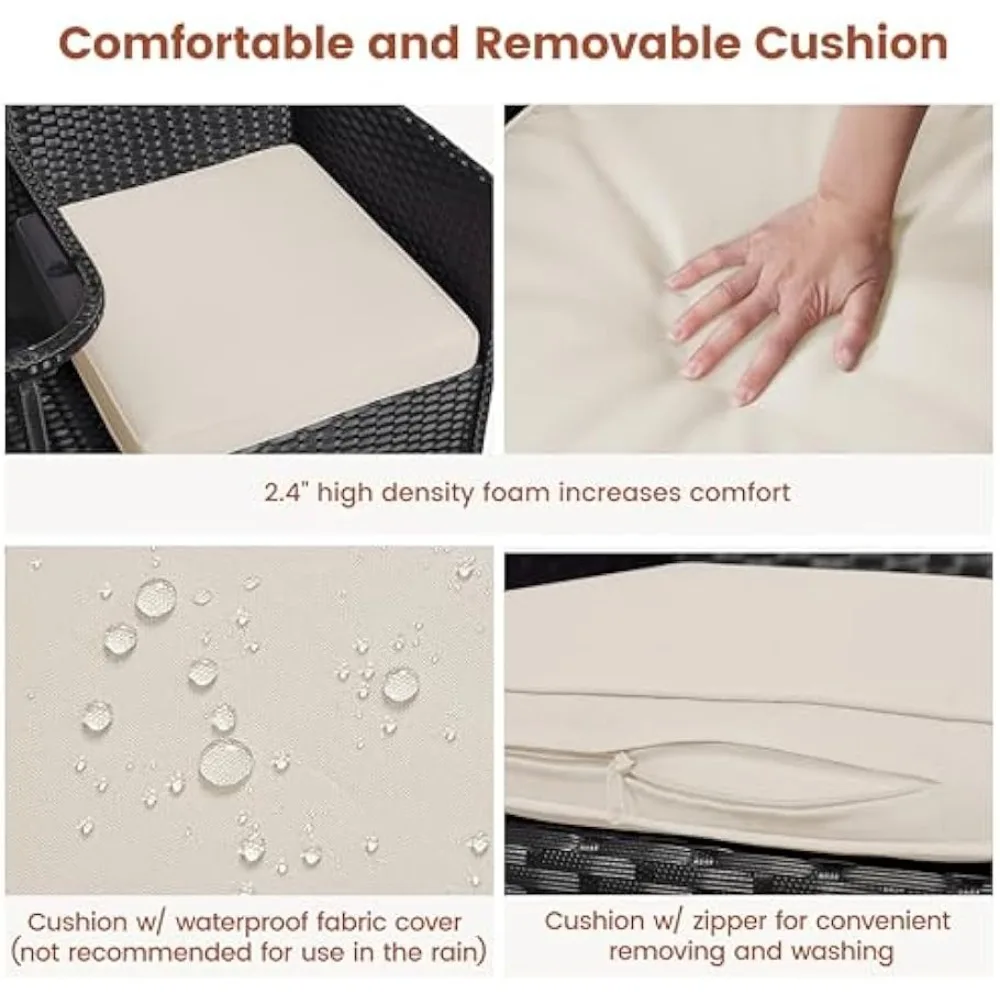 Patio Loveseat, Outdoor Wicker Double Chair w/Side Table, PE Rattan Furniture Set for Two People, Love Seat w/2 Removable Cushi