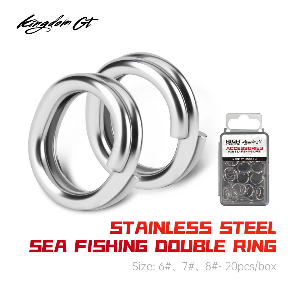 kingdom GT Sea Fishing Split Rings 304 Stainless Steel 6# 7# 8# Sea Fishing Double Ring 20pcs/box Sea Fishing Accessories Tackle