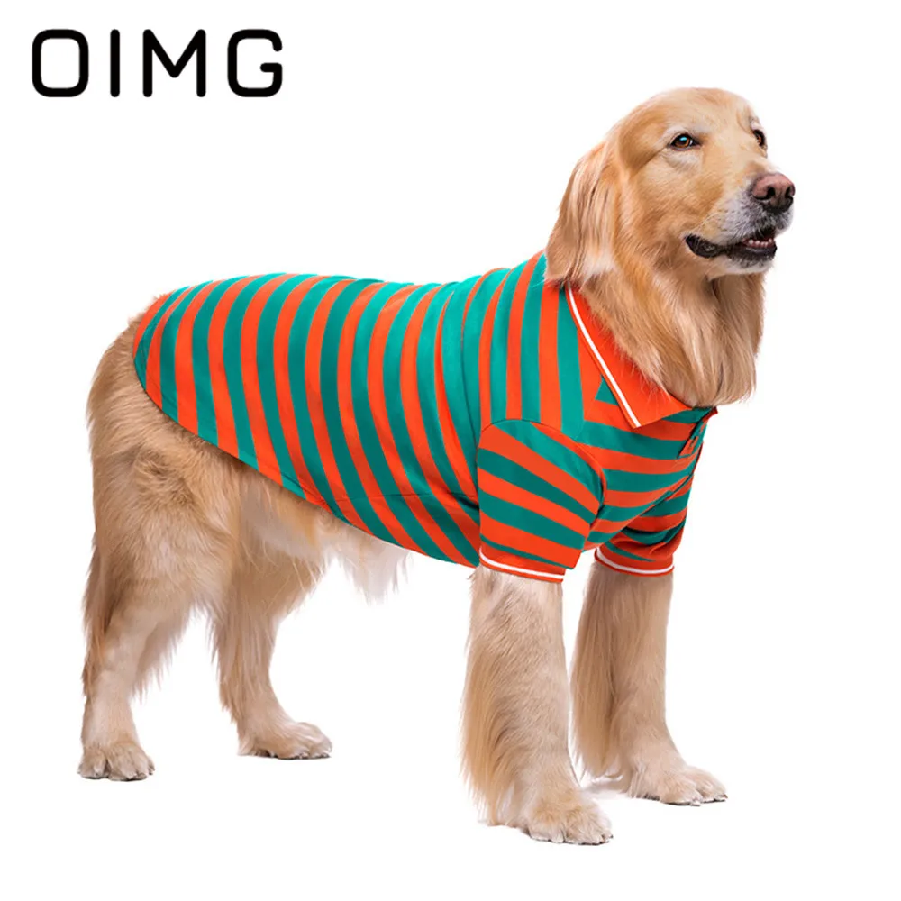 OIMG Cotton Stripes Polo Shirt For Large Dog Clothes Golden Retriever Labrador Breathable Big Dog T-shirt Casual Pet Dog Garment