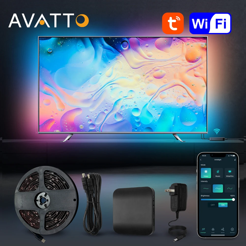 AVATTO Tuya WiFi Smart Ambient TV LED Backlight for 4K HDMI 2.0 Device Sync Box LED Strip Lights Kit,Works for Alexa Google home