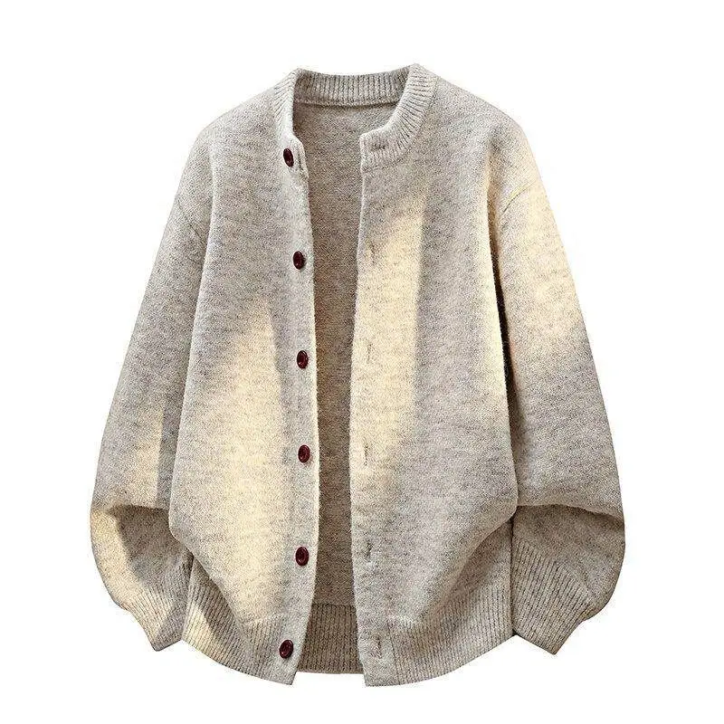 2026 New Fashion Long-sleeved Knitted Cardigan Simple Casual Style Commuter Round Neck Warm Knitted Sweater Jacket Men