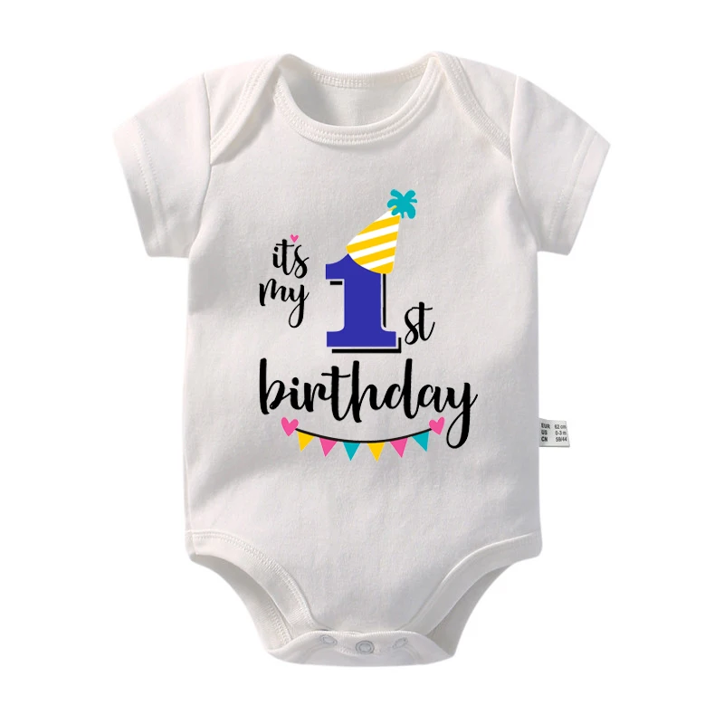 My 1st Birthday Baby Rompers Summer Infant Bodysuit Toddler Short Sleeve Jumpsuit Baby Birthday Party Outfits Boys Girls Clothes