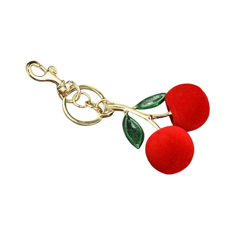 Practical Lovely Cherrys Keyring With Double Leaf Detail Craft from Sturdy Alloy Materials for Bags and Keys Decoration