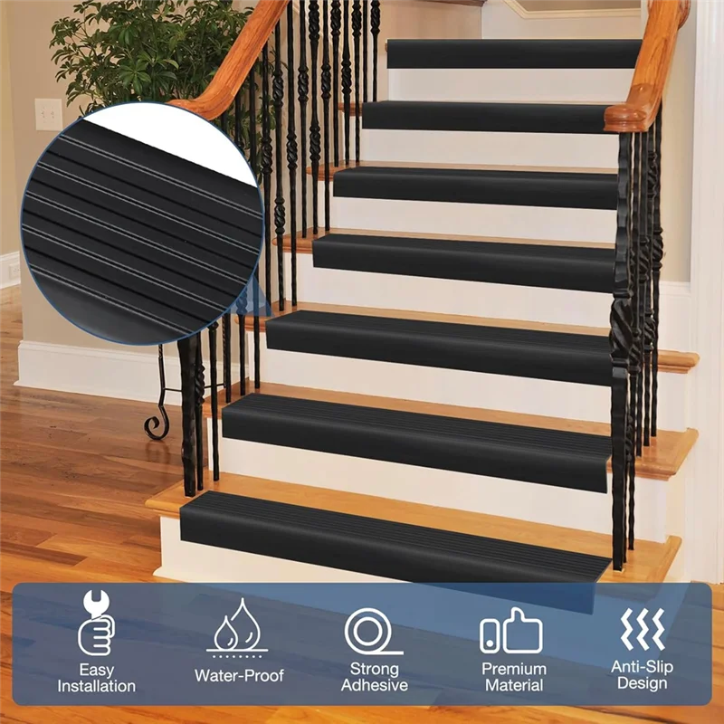 DHDL Stair Edge Protector Vinyl Staircase Step Edge Protector For Outdoor Indoor Black
