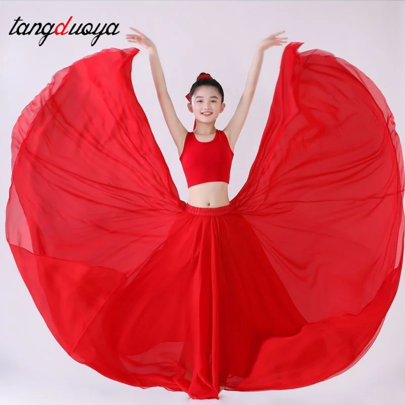 الأطفال الرقص نصف تنورة أداء زي الشيفون 720 درجة الفتيات تنورة الرقص الصينية الكلاسيكية ممارسة الرقص تنورة #2