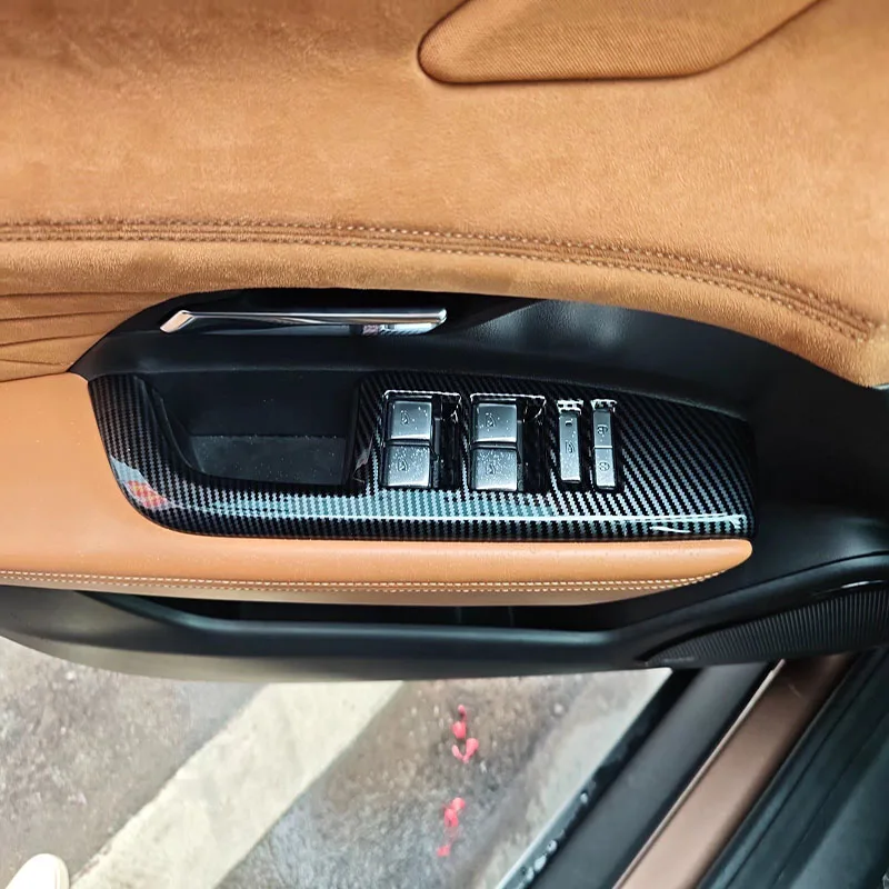FOR Mazda EZ-6 EZ6 2024 2025 Carbon Fiber Car Interior Inner Door Handle Trim Window Lift Switch Button Panel Cover Bowl