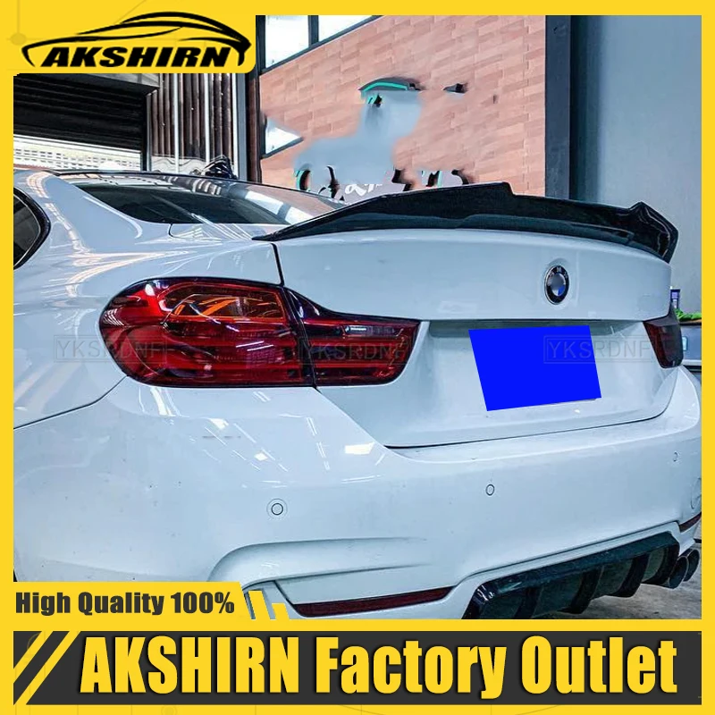 For BMW 4 Series F32 F33 F36 2014-2020 Carbon Fiber Rear Bumper Lip Trunk Spoiler MP M4 PSM Style Wing Tail Kit Gloss Black