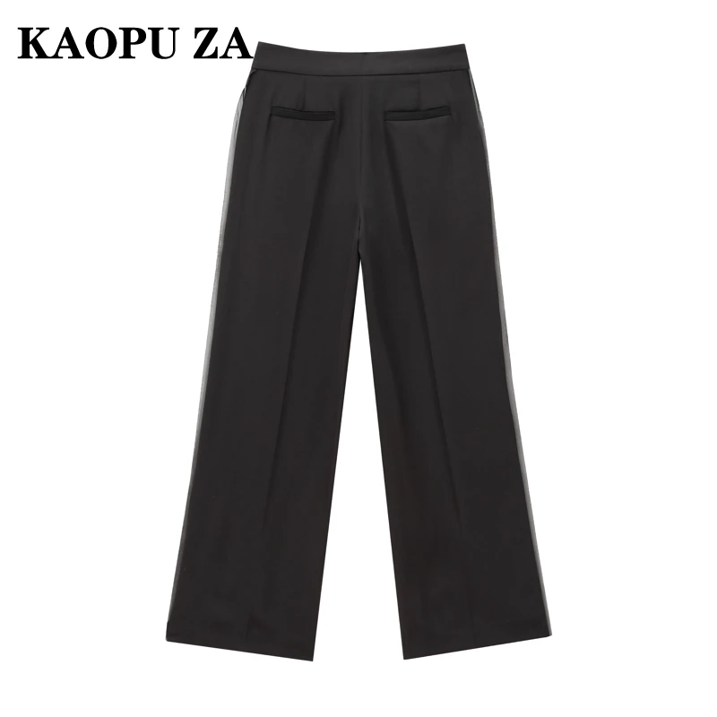 KAOPU ZA 2024 Autumn New Lady Sophisticated Button Long Pants High Waist Hipster Woman's Solid Color Splicing Loose Fit Ruffles