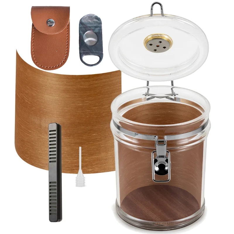 

Portable Airtight Cigar Box With Humidifier And Hygrometer Humidifier Tube Double-Edged Cigar Cutter Jar Capacity Lid Hygrometer