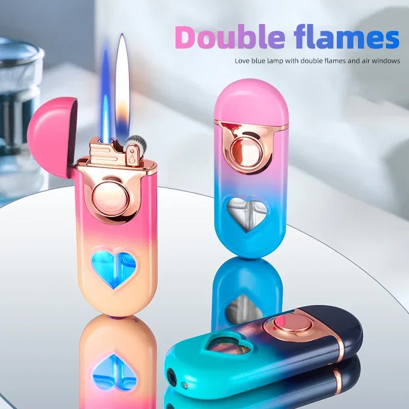 Love Heart Inflation Lighter Metal Grinding Wheel Ignition Butane Gas Lighter Personalized High End Gift Cigarette Accessories