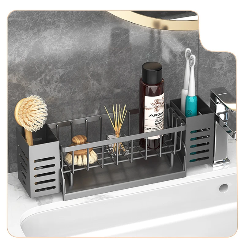 Kitchen Sink Draining Rack Sabão Esponja Suporte com pauzinhos, Knife Fork Tube, Prateleira de toalha, Organizador do banheiro