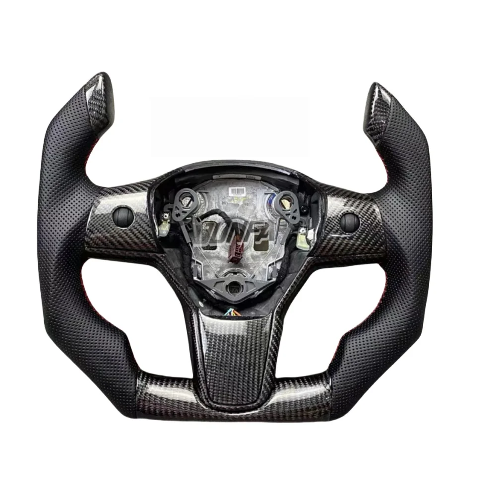 عجلة قيادة F1 من ألياف الكربون للسباق التنافسي لطراز تسلا 3 موديل Y موديل S عجلة قيادة أصلية من الجلد