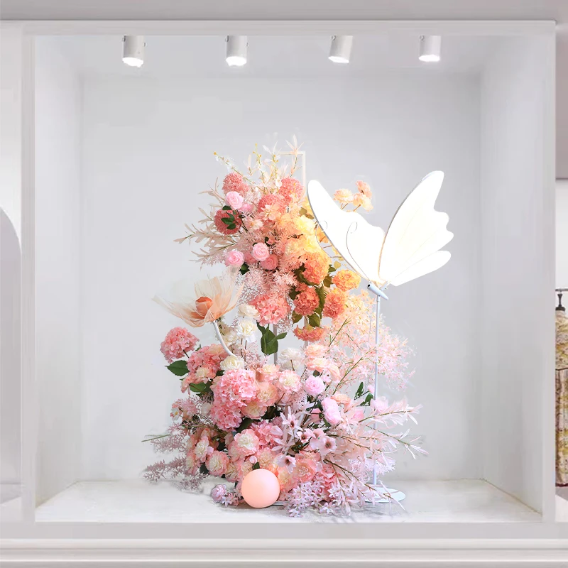 Pink window decoration simulation flower art scene arrangement, live stream exhibition hall activity dp point Meichen ornament