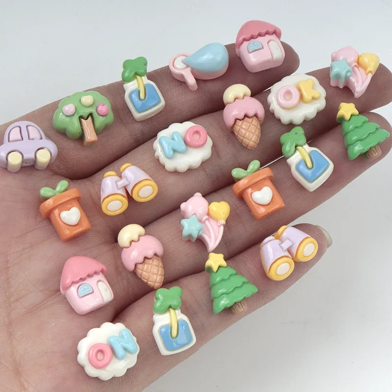 30Pcs/300pcs Mini Resin Cartoon Spring Tourism Series Flat Back Scrapbooking DIY Craft Decoration Hair Clip Material Accessories