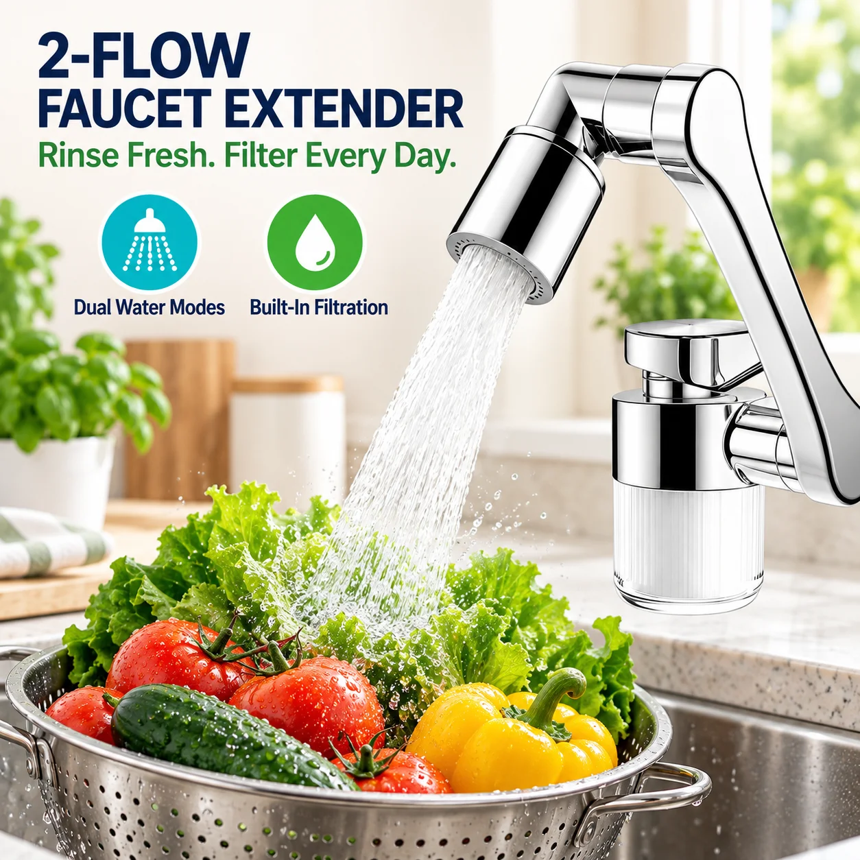  1080° Rotating Faucet Extender 2-Modes Splash Proof Water Outlet Kitchen Bathroom Faucet Aerator Water Saving Filter Nozzle