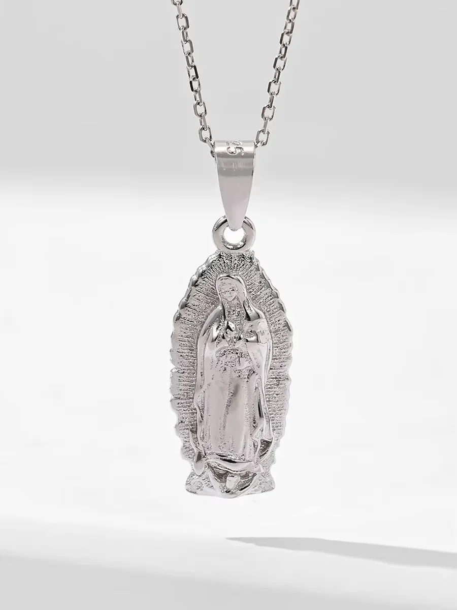 Colar virgem maria 925 prata esterlina feminino/masculino jóias cristãs nossa senhora de guadalupe medalha pingente mãe maria colar